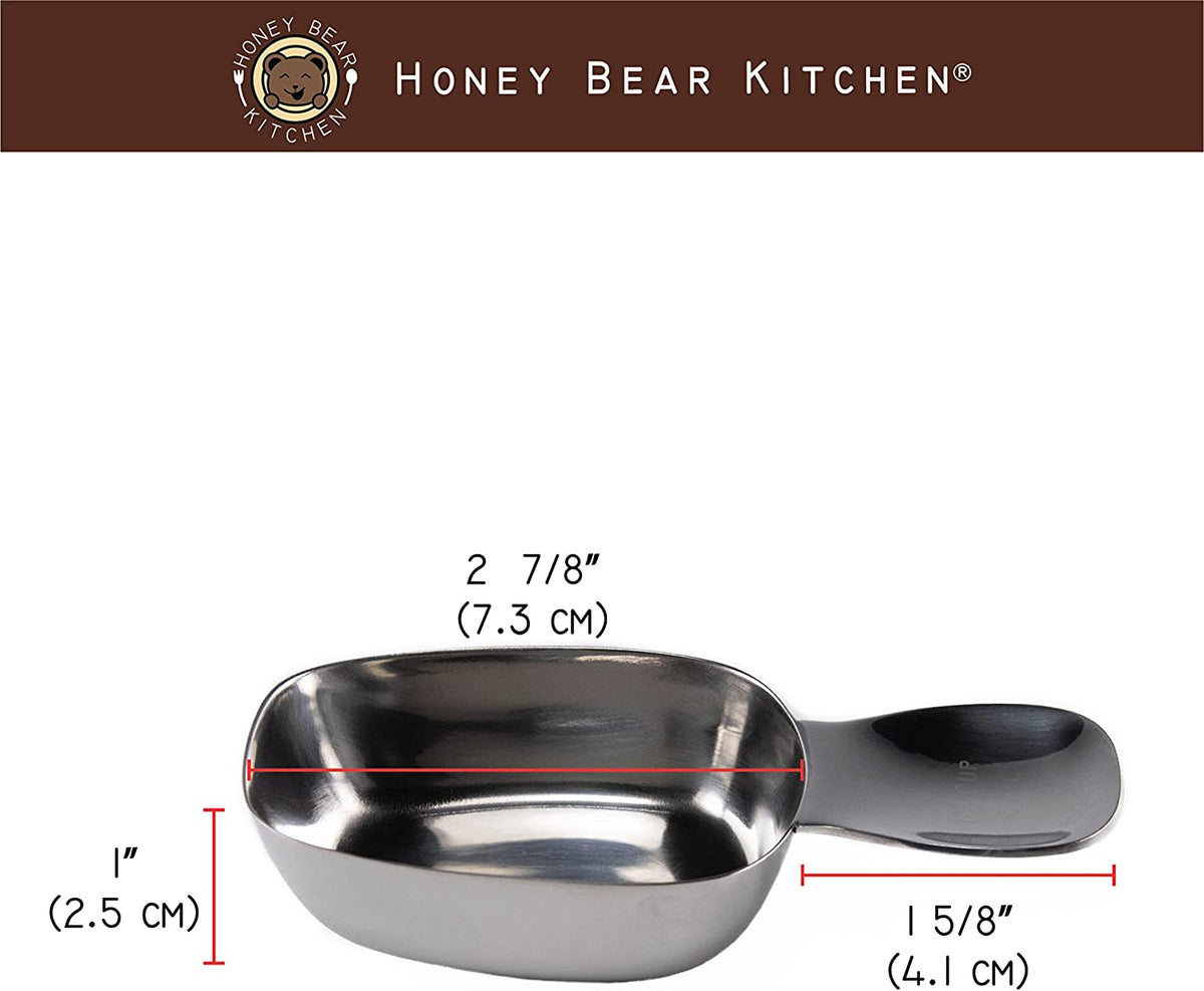 Honey Bear Kitchen 30 mL, 2 Tablespoon Measuring Scoop, Black Polished Stainless Steel, Set of 2