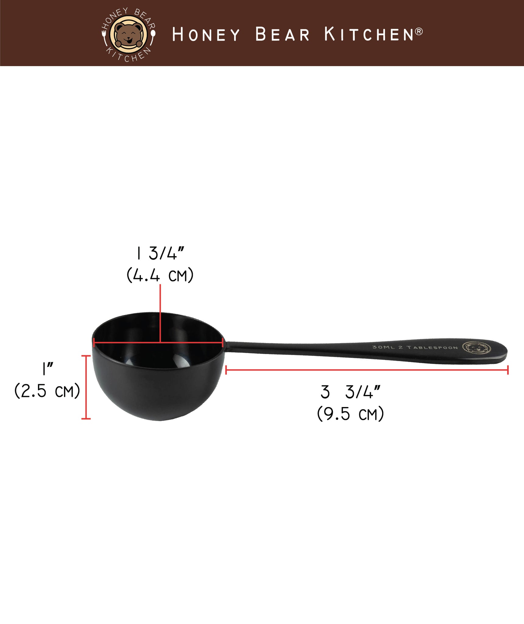 Honey Bear Kitchen 30 ml, 2 Tablespoon Measuring Scoop, Black Polished