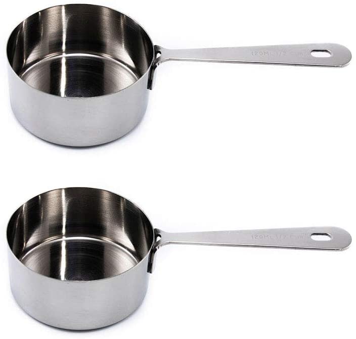 Honey Bear Kitchen 1/4 Cup 60 ml Leave-In Measuring Scoop Cups v2, Polished Stainless Steel (Set of 2)