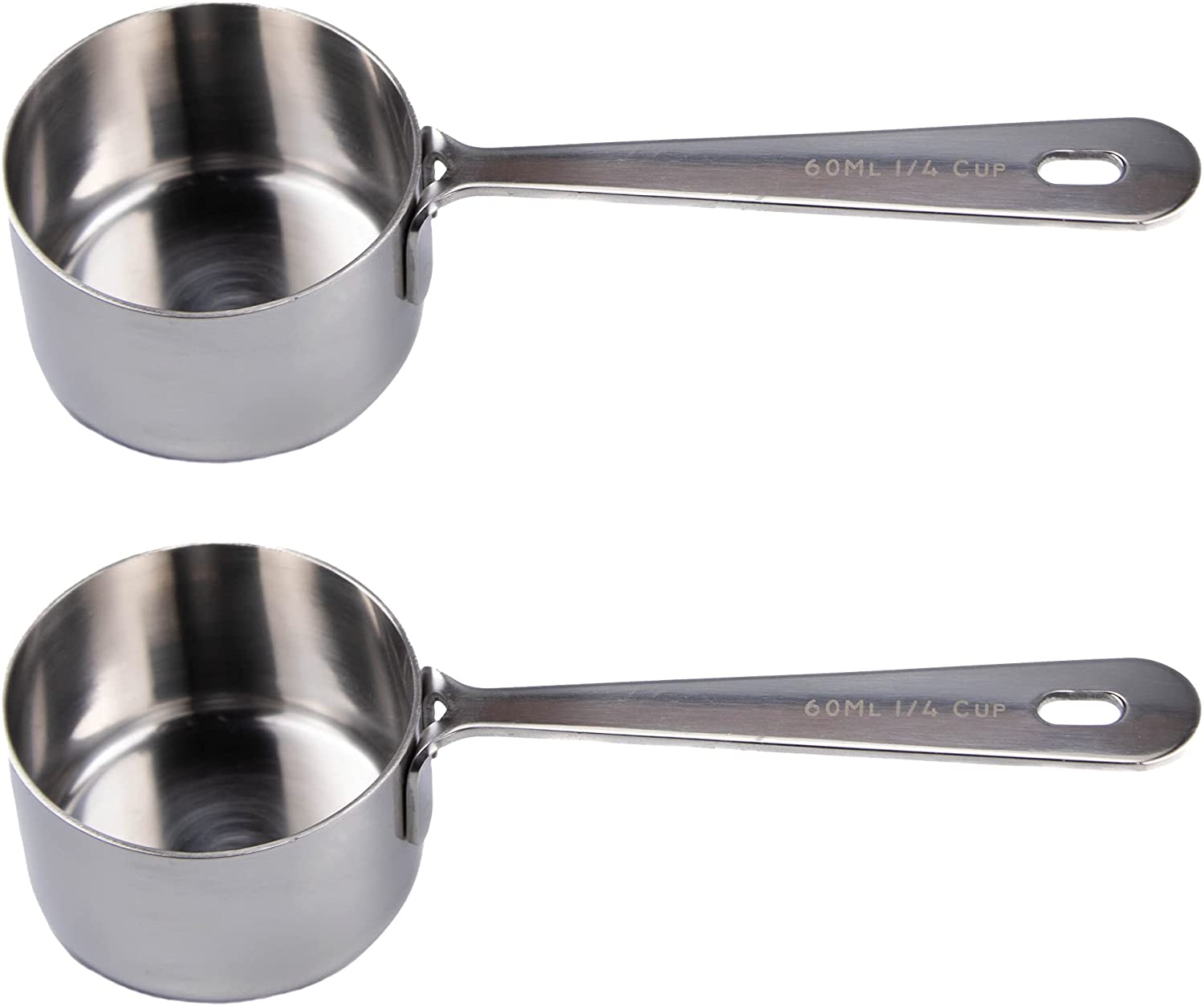 Honey Bear Kitchen 1/4 Cup 60 ml Leave-In Measuring Scoop Cups v2, Polished Stainless Steel (Set of 2)